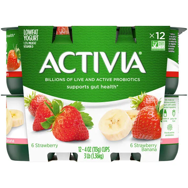 Activia Probiotic Strawberry & Strawberry Banana Variety Pack Yogurt, 4 Oz., 12 Ct
