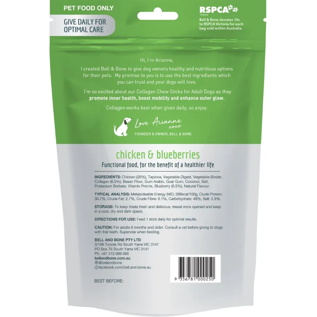 Bell & Bone Collagen Dental Sticks for Adult Dogs - Chicken & Blueberry
