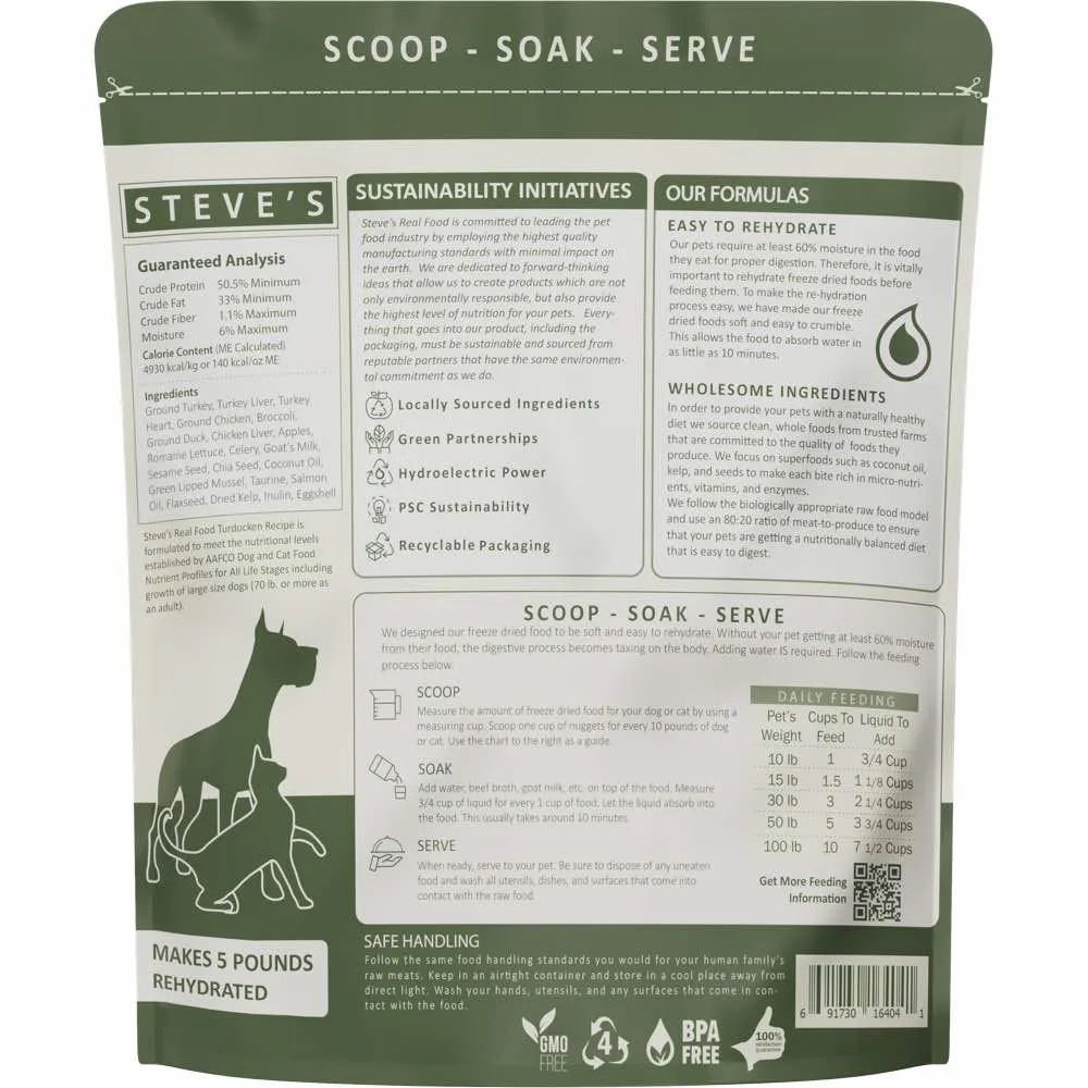 'BUNDLE DEAL FREE WIPES': Steve's Real Food Turducken Grain-Free Freeze-Dried Raw Food For Cats & Dogs 20oz