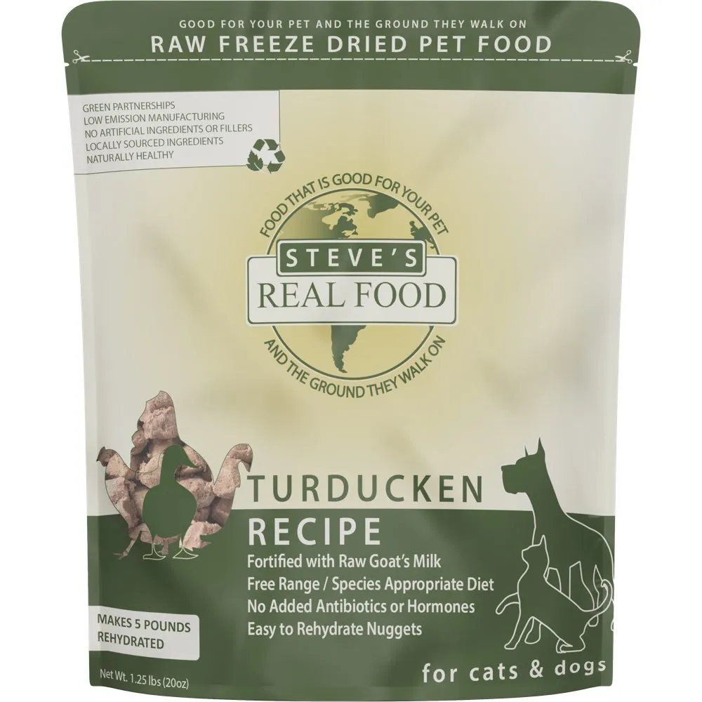 'BUNDLE DEAL FREE WIPES': Steve's Real Food Turducken Grain-Free Freeze-Dried Raw Food For Cats & Dogs 20oz