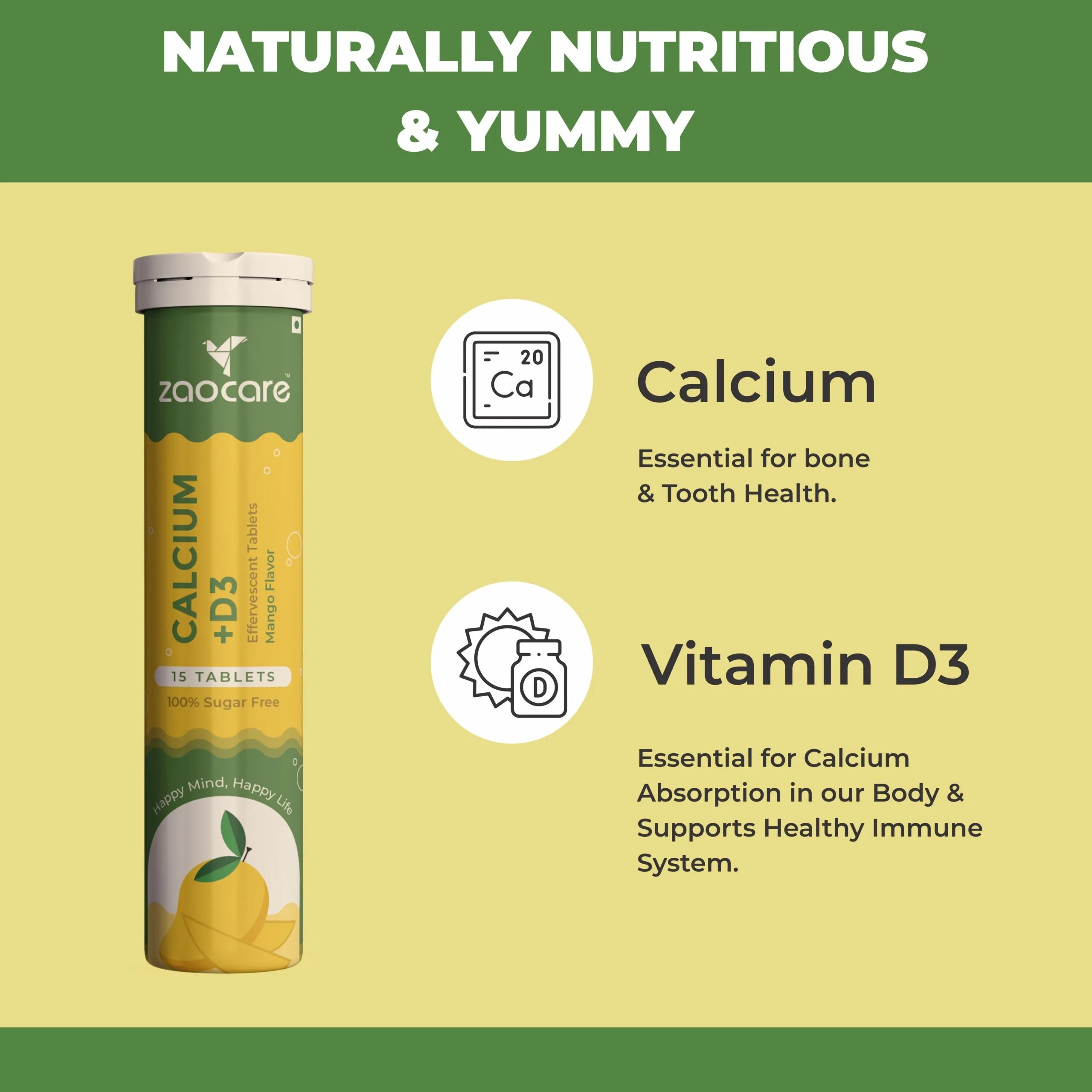Calcium & Vitamin D3 Effervescent Tablets Combo for Men & Women |  Pack of 2 (15 tablets each)