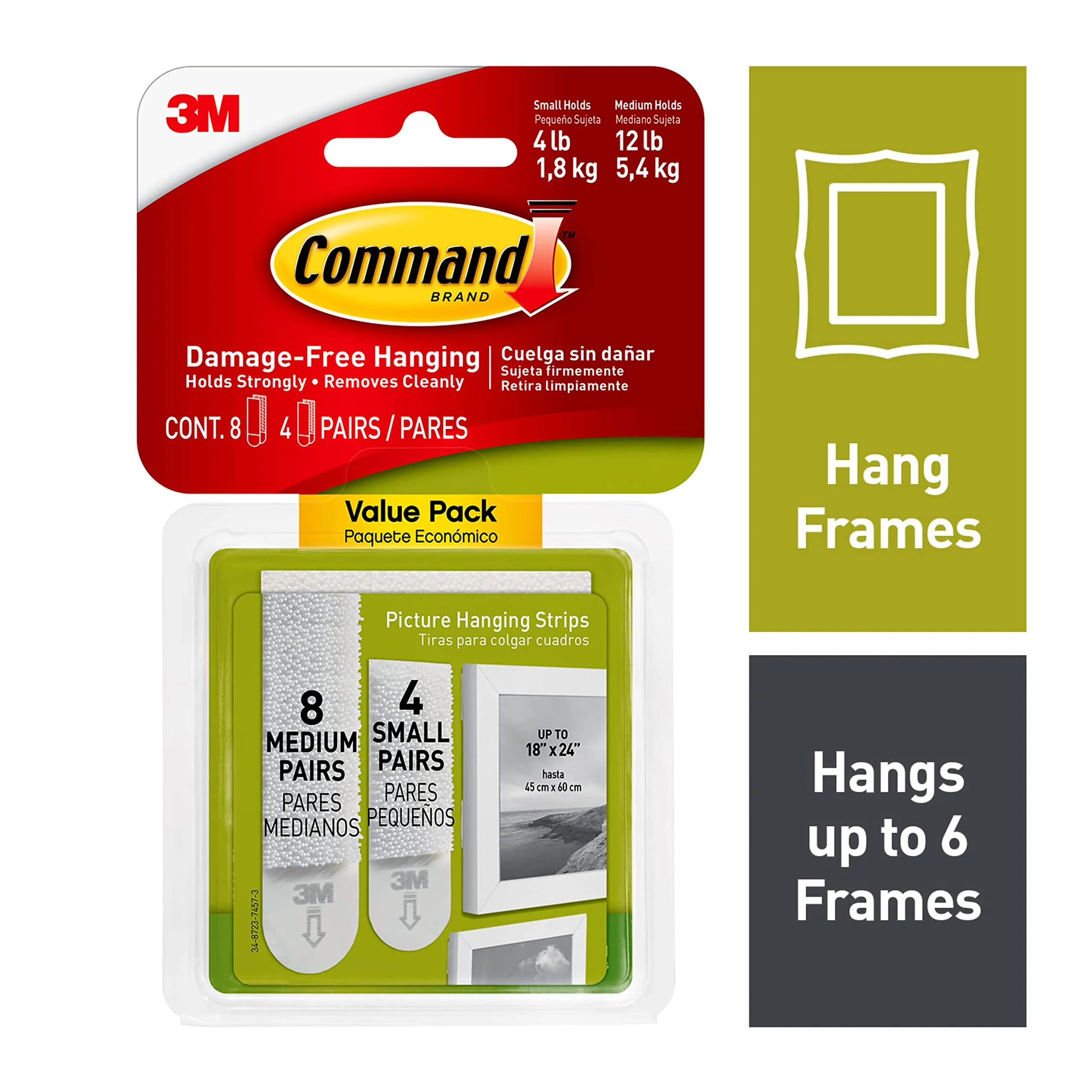 Command Picture Hanging Strips Variety Pack, Damage Free Hanging Picture Hangers, No Tools Wall Hanging Strips for Living Spaces, White, 16 Small Pairs and 32 Medium Pairs (96 Strips)