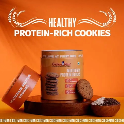 Cookieman Sugar Free Multigrain Protein Cookies - 200g | Healthy Cookies with Wheat, Ragi, Millets and Whey Protein | Healthy Snacking Alternative to Biscuits.