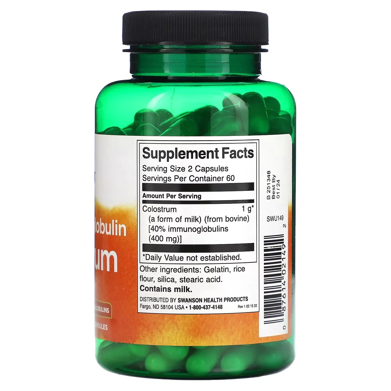 Dietary Supplement Swanson High Immunoglobulin Colostrum 500 mg 120 capsules