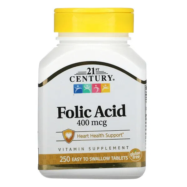 Folic Acid, 400 mcg, 250 tablets, 21st Century