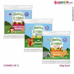 Heinz So Yummy Banana, Apple & Mango Apricot Biscotti for Kids Snacks, 60g each, 7 months (Combo of 3)