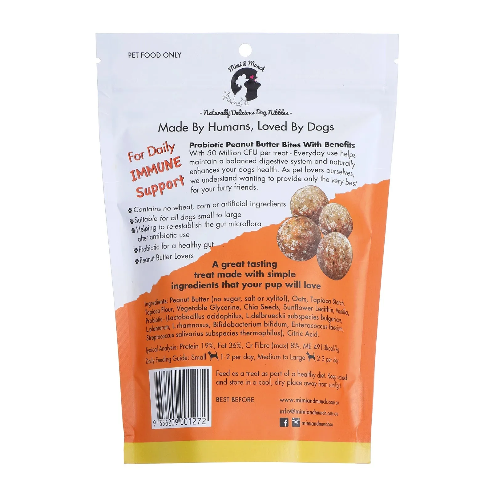 Mimi and Munch Probiotic Peanut Butter Bites Dog Treats 150g^^^