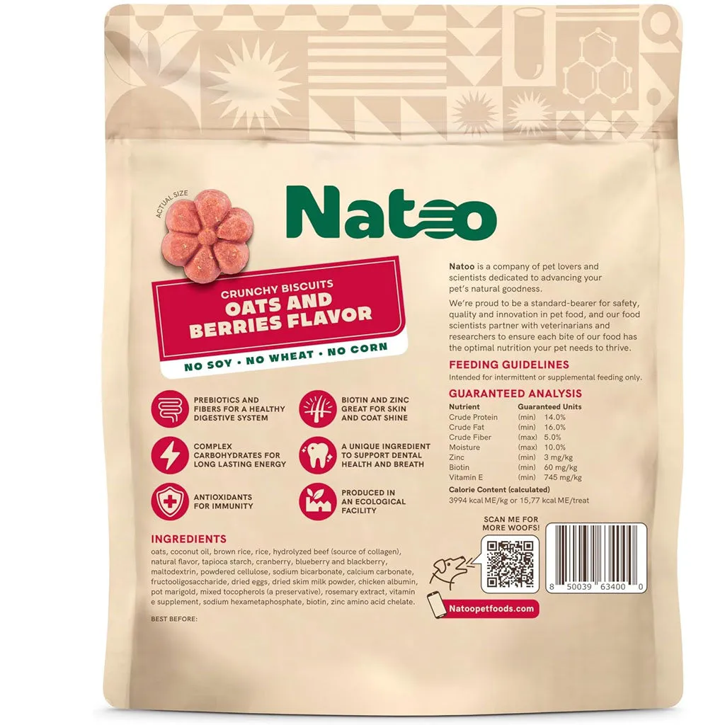 Natoo Crunchy Biscuits Oats & Berries Flavor Dog Treats,  8-oz