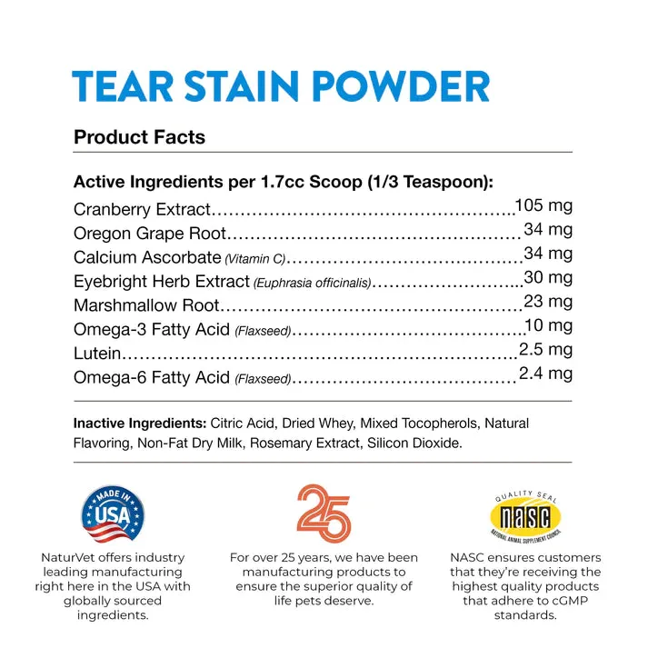 NaturVet Tear Stain Supplement plus Lutein 7oz powder