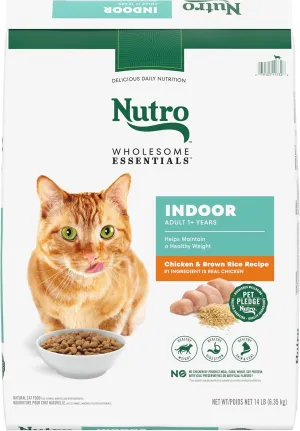 NUTRO WHOLESOME ESSENTIALS Adult Indoor Natural Dry Cat Food Farm-Raised Chicken & Brown Rice Recipe