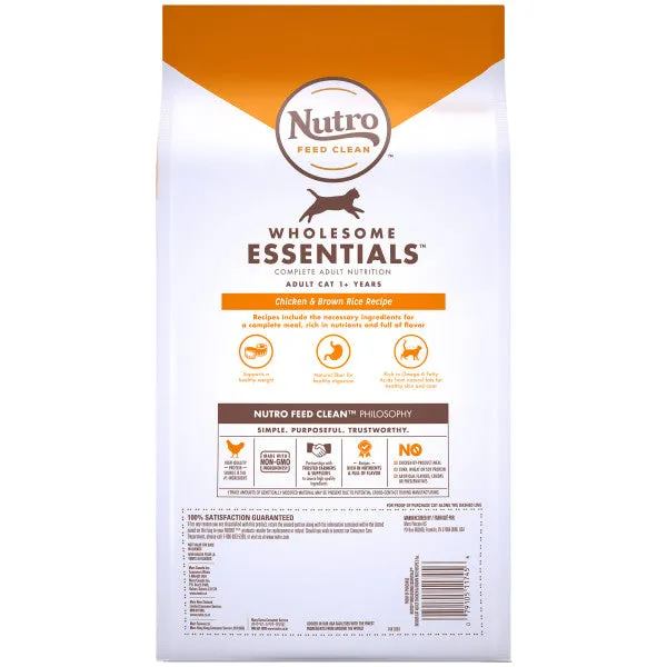 NUTRO WHOLESOME ESSENTIALS Adult Indoor Natural Dry Cat Food Farm-Raised Chicken & Brown Rice Recipe