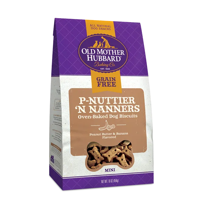 Old Mother Hubbard Mini Grain Free Oven Baked Biscuits P'Nuttier 'N Nanners Peanut Butter and Banana Flavored Dog Treats