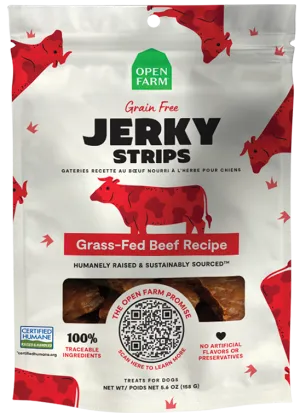 Open Farm Grain Free Jerky Strips Grass-Fed Beef Dog Treats