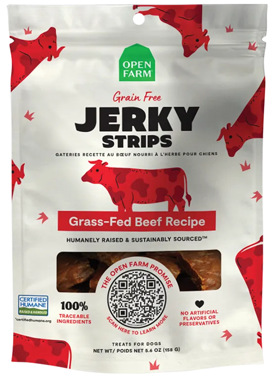 Open Farm Grain Free Jerky Strips Grass-Fed Beef Dog Treats