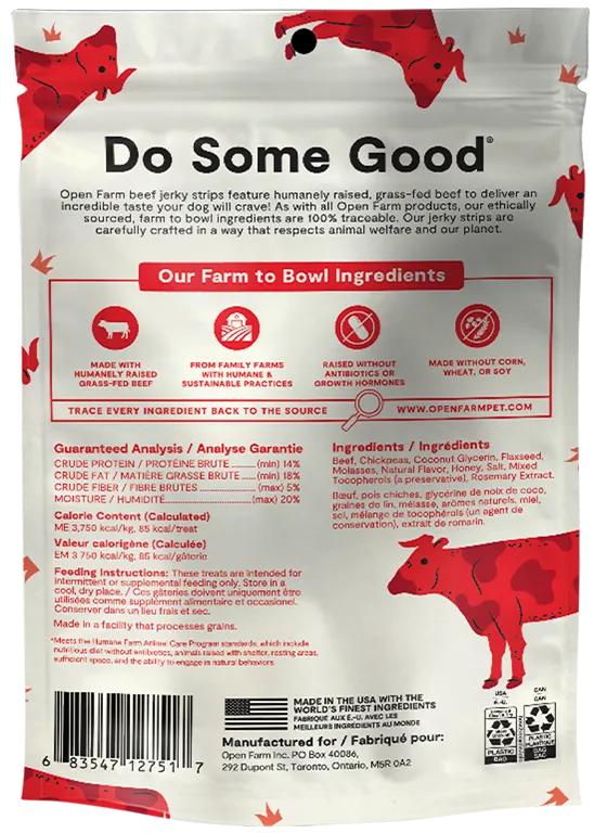 Open Farm Grain Free Jerky Strips Grass-Fed Beef Dog Treats