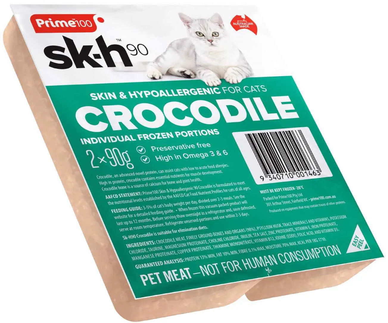 Prime100 Sk-H90 Crocodile Frozen Raw Cat Food 180g