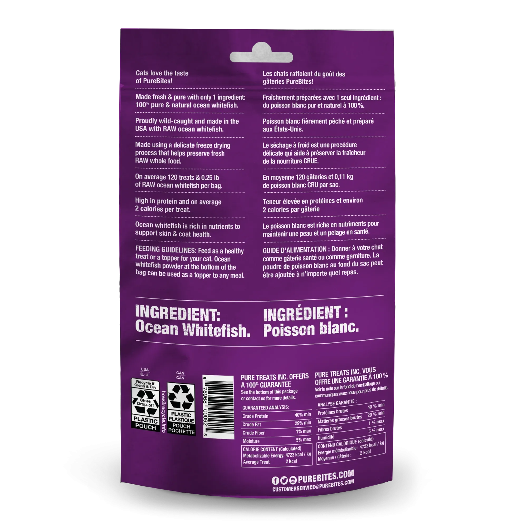 PureBites Freeze-Dried Cat Treats, Ocean Whitefish Recipe, 0.7-oz Bag