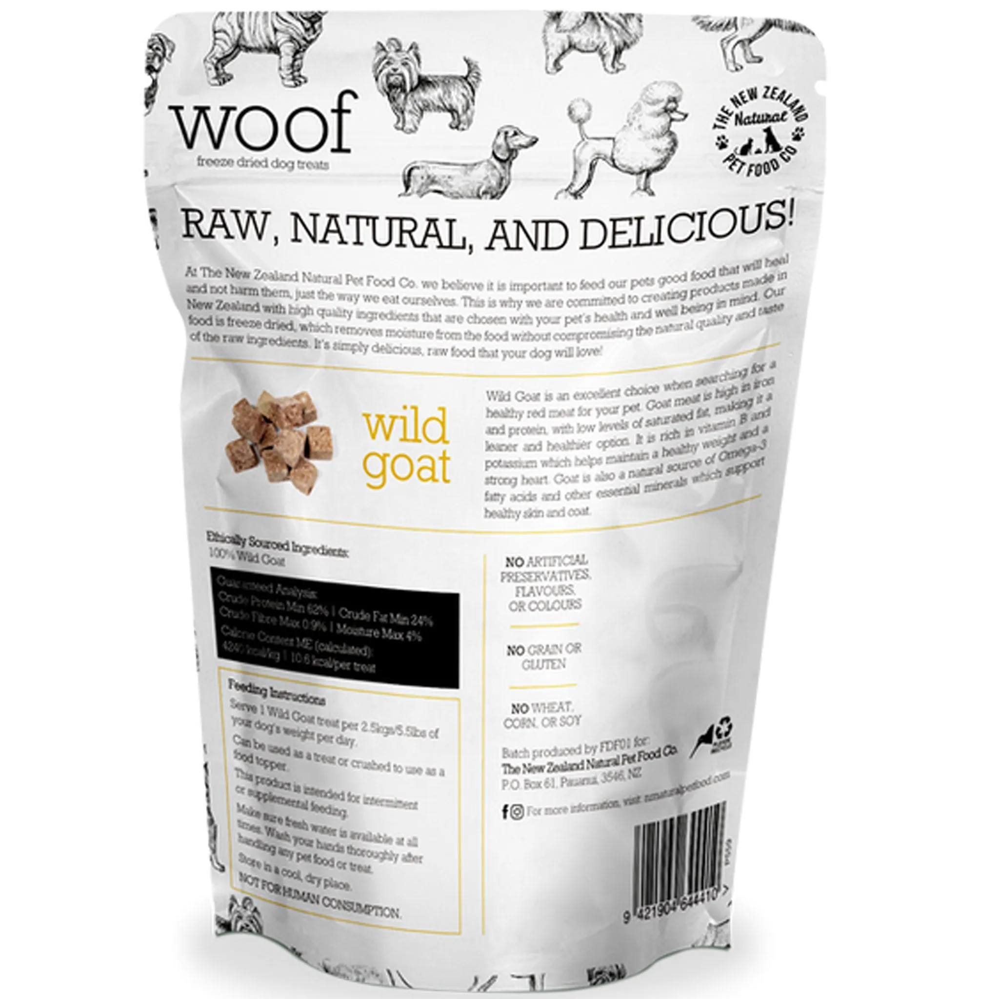 The New Zealand Natural Pet Food Co Woof Freeze-Dried Dog Wild Goat 1.76 oz