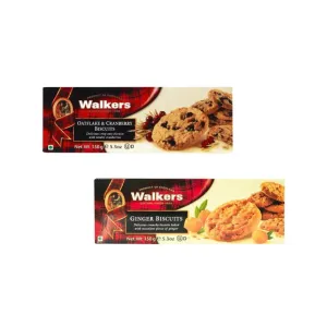 Walkers Oat Flakes & Cranberry Biscuits 150G   Walkers Ginger Biscuits Imported Cookies Biscotti 150g (Combo Pack)